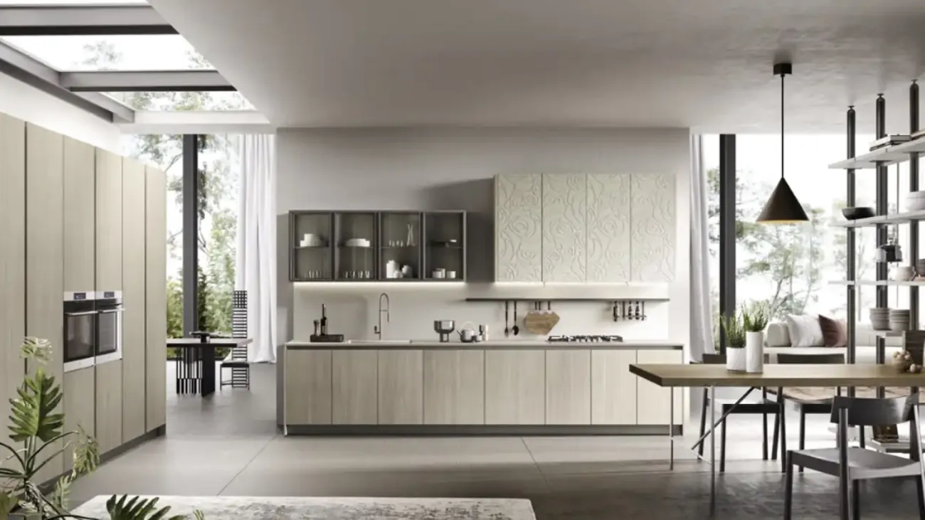 Cucina Moderna ad angolo Mirage 03 in melaminico e malta con decoro di Moretti Cucine