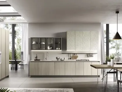 Cucina Moderna ad angolo Mirage 03 in melaminico e malta con decoro di Moretti Cucine