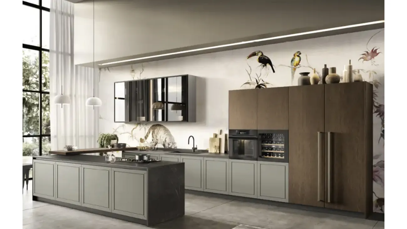 Cucina Moderna con penisola Myriad 01 in laccato e rovere moka di Moretti Cucine