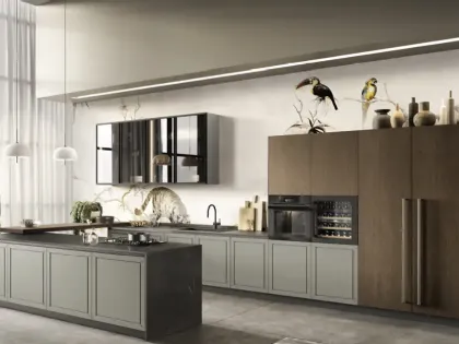 Cucina Moderna con penisola Myriad 01 in laccato e rovere moka di Moretti Cucine