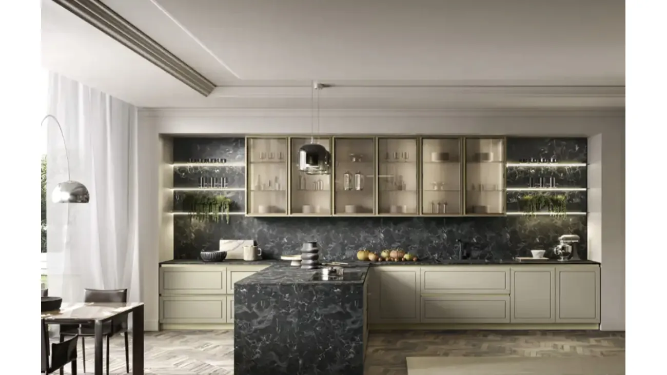 Cucina Moderna con penisola Myriad 03 in laccato e laminato HPL di Moretti Cucine